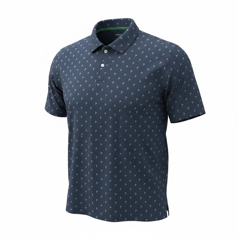 UNTUCKit Shirt Men's XXL Navy Blue Golf Polo Short Sleeve Pima Cotton Flag Print